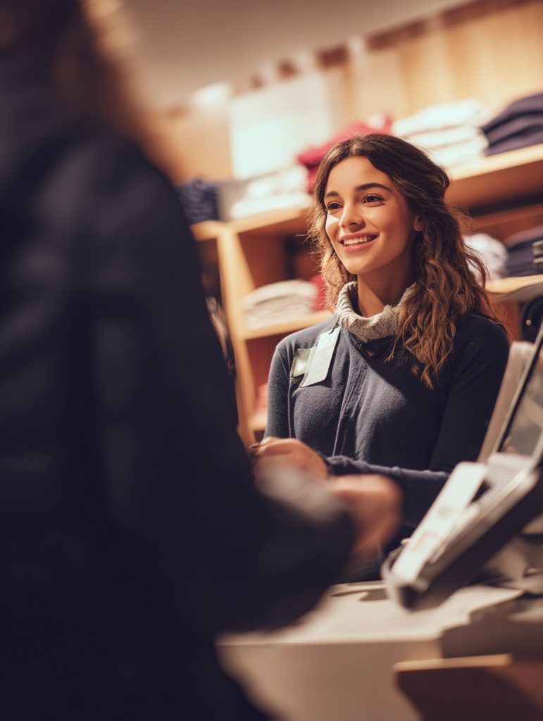 Employé·e commercial·e débutant·e en train de présenter un produit à un client