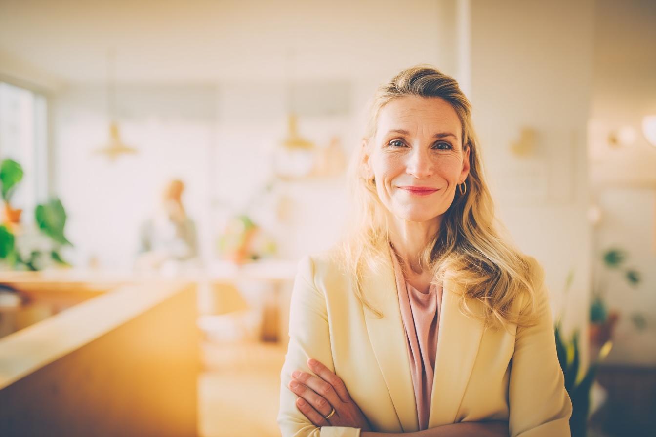 Portrait d’une femme confiante et bienveillante représentant les valeurs humaines de l’école